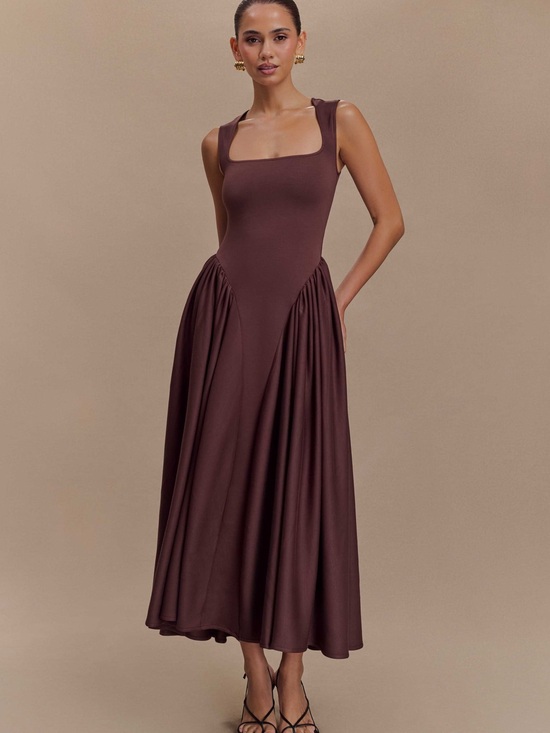 Meshki Dresses & Skirts - Meshki Deep Brown Square Neck Maxi Dress